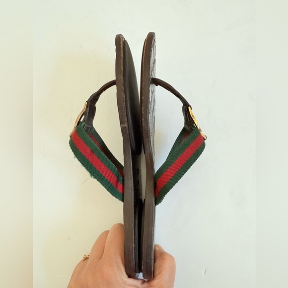 Gucci Black Lifford interlocking GG web Thong Fabric leather sandals EU 36.5 - Picture 7 of 11